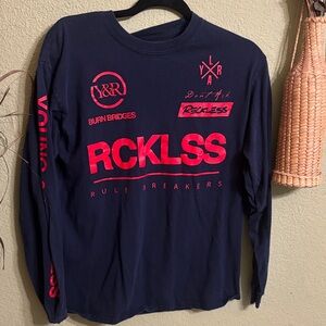 Young & Reckless Navy and Red Long Sleeve Tee